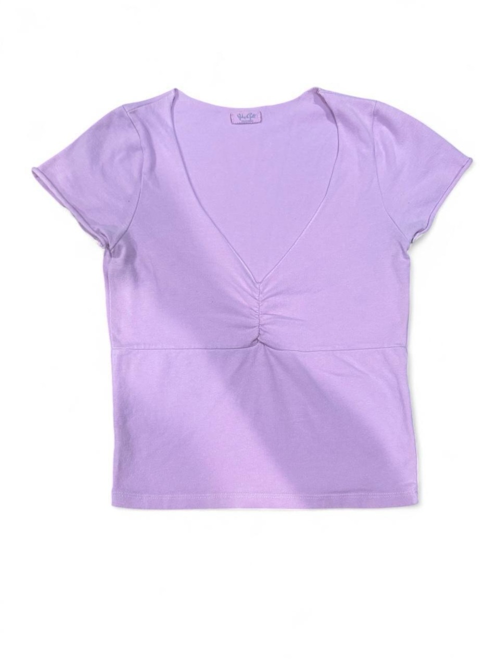 Brandy Melville Lilac V-Neck Cinch Short Sleeve Tee